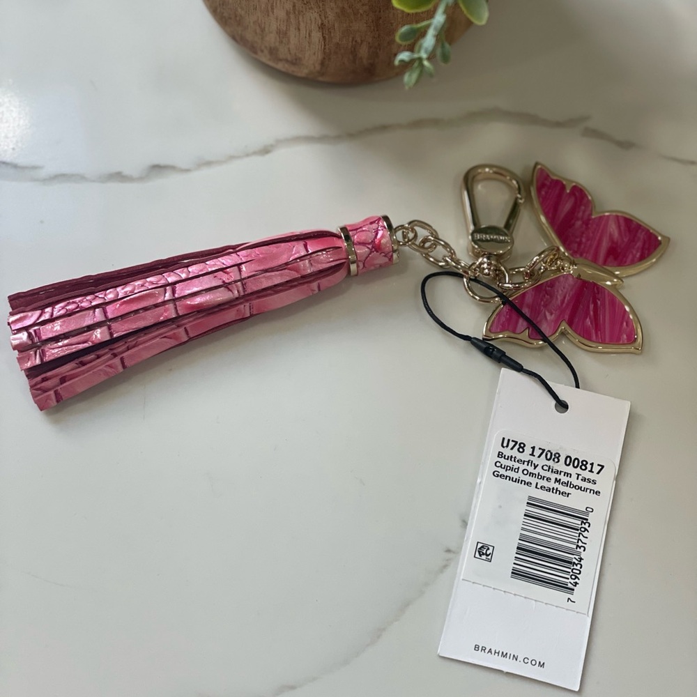Brahmin Pink Leather Butterfly Charm Tassel